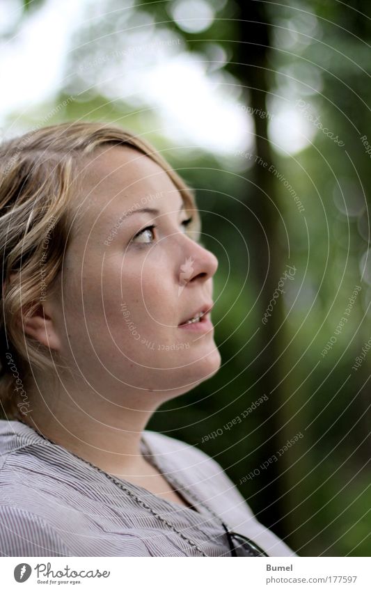 thinking of... Colour photo Exterior shot Portrait photograph Forward Feminine Young woman Youth (Young adults) Face 1 Human being 18 - 30 years Adults Think