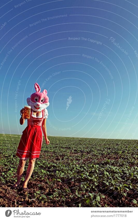 Oktoberfest - Beer Rabbit Art Esthetic Beer garden Beer glass Froth Beer mug Costume Traditional costume Red Dress Pink Hare & Rabbit & Bunny Landscape Walking