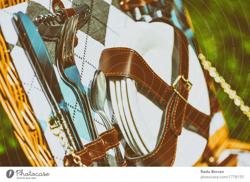 Opened Picnic Basket With Cutlery Plate Knives Fork Spoon White tableware flatware utensil opened forks spoons fork and spoon fork and knife knives and forks