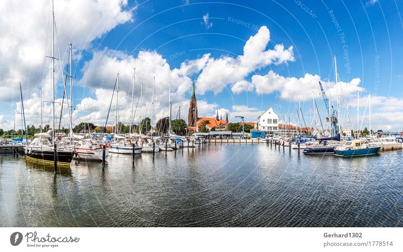 Panorama of the marina and the cathedral in Schleswig Sailing Water Fjord Baltic Sea Town Port City Church Dome Harbour Landmark Navigation Boating trip