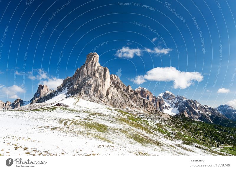 Nuvolau peak after a summer snowfall, Dolomites, Italy. Vacation & Travel Tourism Summer Snow Mountain Nature Landscape Sky Alps Peak Adventure dolomitic Europe