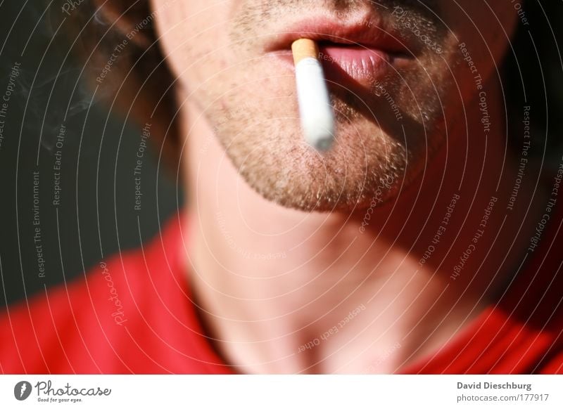 Smokers have a hard time Colour photo Exterior shot Day Light Shadow Contrast Sunlight Central perspective Smoking Human being Masculine Young man