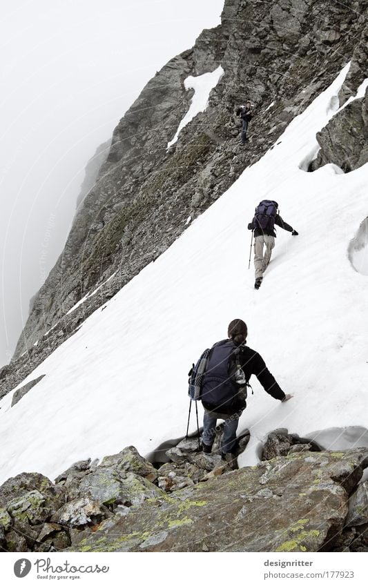 vacation Colour photo Subdued colour Exterior shot Copy Space left Day Long shot Adventure Far-off places Freedom Expedition Summer Snow Mountain Hiking