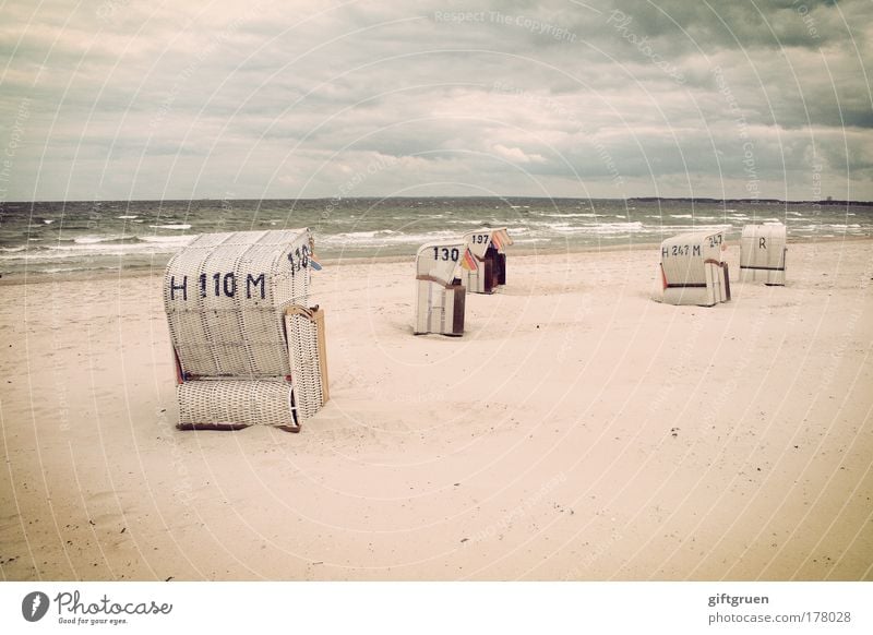 cheerful to cloudy Colour photo Subdued colour Exterior shot Deserted Copy Space bottom Landscape Sand Water Sky Clouds Storm clouds Horizon Waves Coast Beach