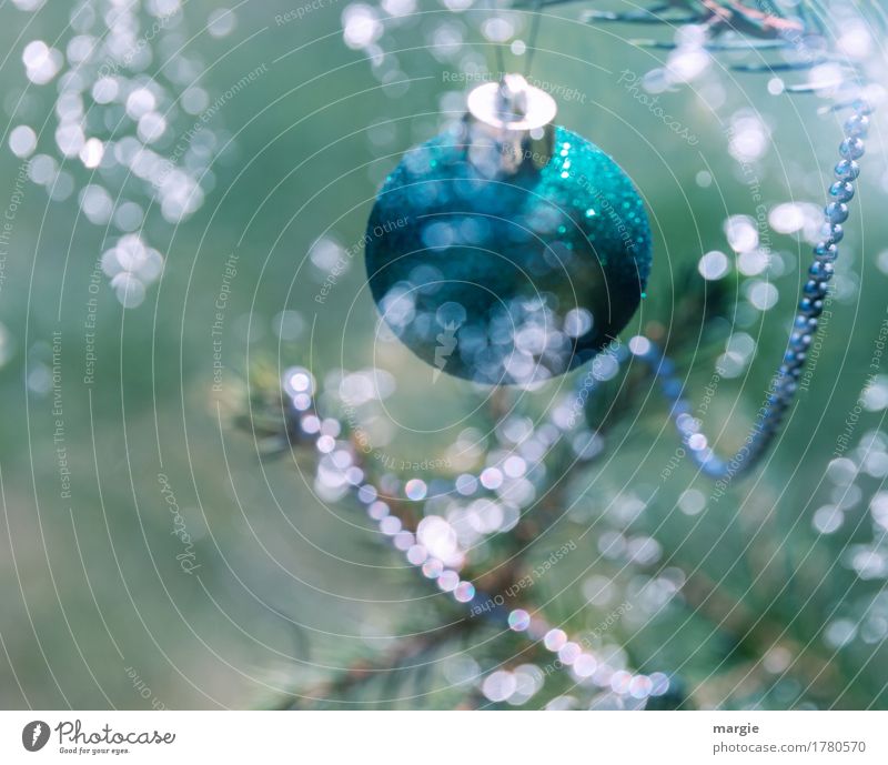 Light ball, a Christmas ball hanging on the Christmas tree with chains and many lights Feasts & Celebrations Christmas & Advent Plant Tree Blue Green Chain