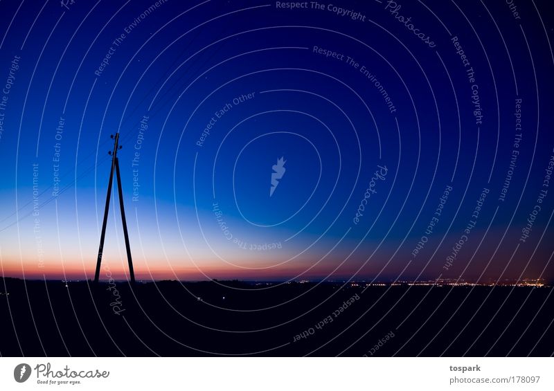 Telephone in the evening Colour photo Exterior shot Deserted Copy Space top Evening Twilight Sunrise Sunset Long exposure Central perspective Panorama (View)