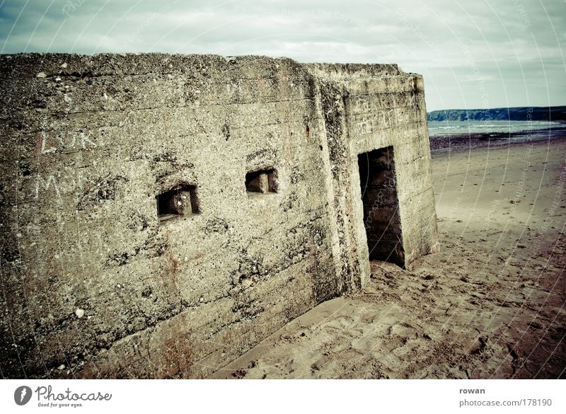 D-Day Colour photo Subdued colour Copy Space left Copy Space bottom Manmade structures Building Architecture Monument Old Threat Dark Historic Dugout Shoot