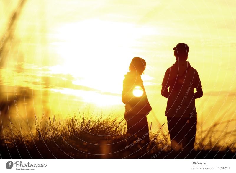 sun children Beautiful Harmonious Calm Human being Masculine Young woman Youth (Young adults) Young man 2 Nature Sky Clouds Night sky Sunrise Sunset Sunlight