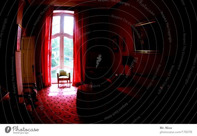 the dark side of the sun Interior shot Light (Natural Phenomenon) Sunbeam Chair Mirror Castle Window Luxury Red Living room Drape Carpet Aristocracy Ancient