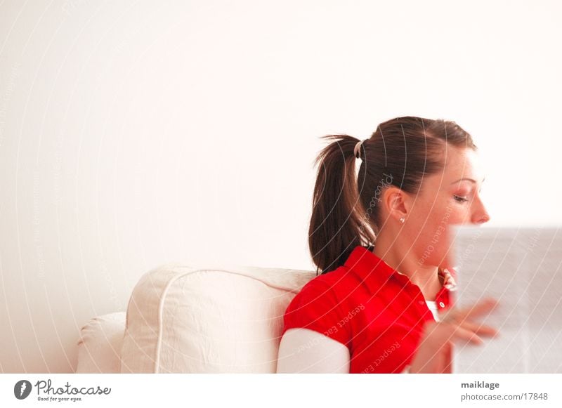 franziska red/white Red White Sofa Wall (building) Dress Reading Ponytail Braids Silhouette Woman Bright Profile