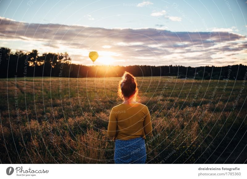 Evening light on the horizon. Well-being Contentment Senses Relaxation Calm Vacation & Travel Tourism Far-off places Freedom Feminine Woman Adults To enjoy