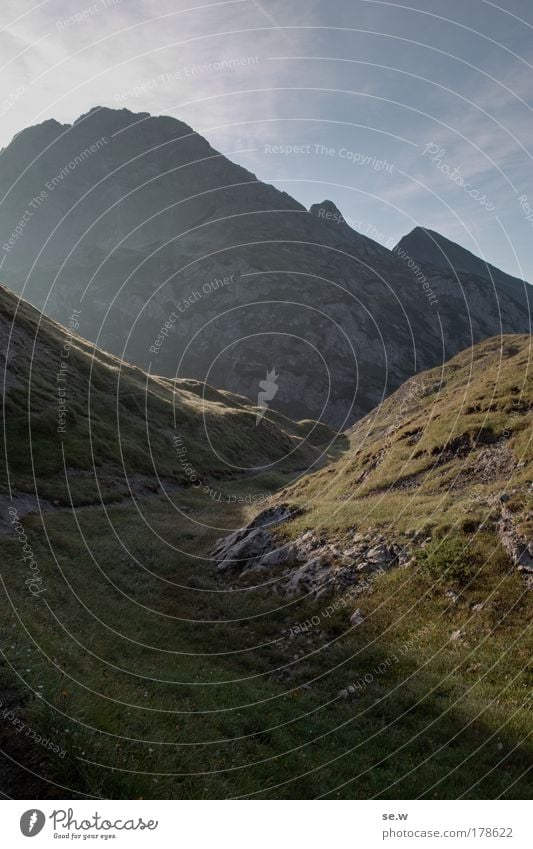 haze and smoke Colour photo Exterior shot Deserted Copy Space bottom Dawn Light Mountain Sunrise Sunset Summer Beautiful weather Alps Breathe Infinity Calm