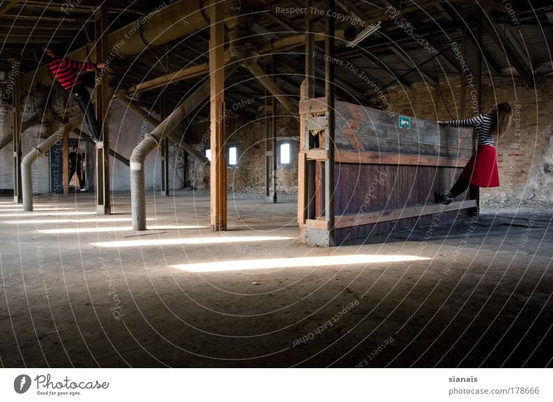 hang out Colour photo Subdued colour Interior shot Copy Space bottom Day Light Sunlight Sunbeam Long shot Wide angle Full-length Looking away Human being