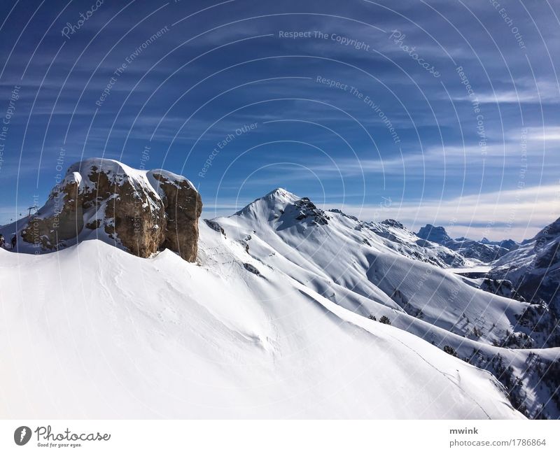 Mountain chain Winter Snow Nature Landscape Clouds Sunlight Snowcapped peak Vacation & Travel Old Infinity Blue White Joy Power Calm Cold Environment