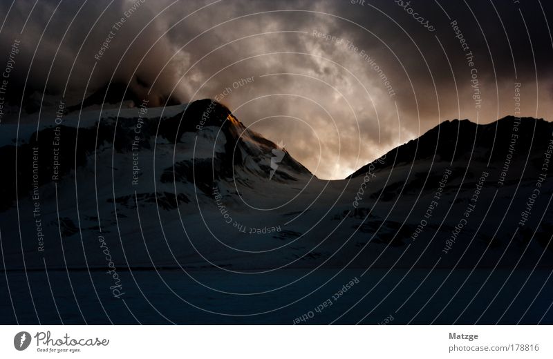 Behind the mountains the gods rule Colour photo Exterior shot Deserted Copy Space bottom Evening Twilight Light Shadow Contrast Back-light Wide angle Landscape