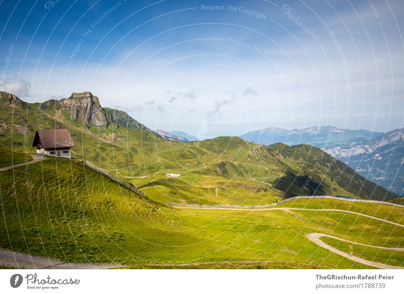 hut Environment Nature Landscape Brown Green Black White Hut Alps Alpine pasture Lanes & trails Vantage point Bergen Rock Panorama (View) Idyll Switzerland