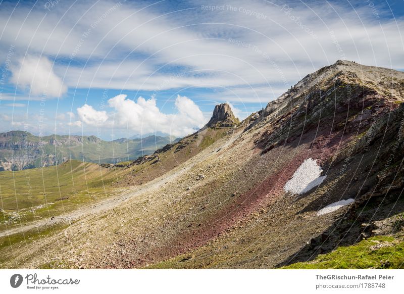 mountain Environment Nature Landscape Blue Red Black White Stone Snow Switzerland Alps Mountain peaked miles Clouds Shadow Scree Exterior shot Hiking