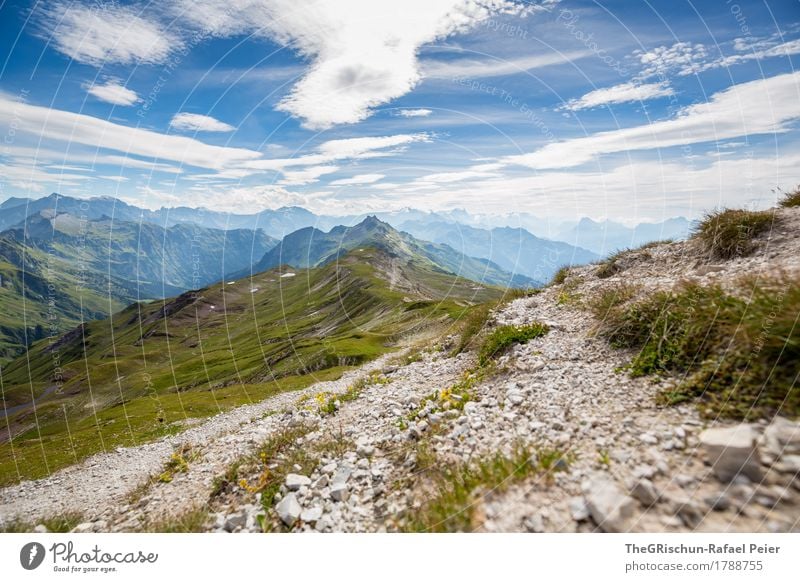 mountains Environment Nature Landscape Blue Brown Green Black White Mountain Stone Grass Sky Vantage point Mountain range Clouds Switzerland Alps Lanes & trails