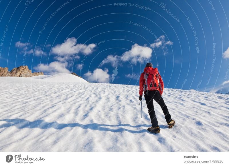 Mountaineer walking uphill on a glacier. Mont Blanc, France. Adventure Expedition Winter Snow Climbing Mountaineering Human being Boy (child) Man Adults