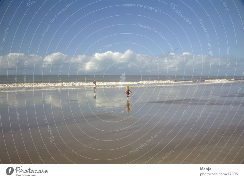 beach Beach Ocean Clouds Reflection Man Child Brazil South America Human being