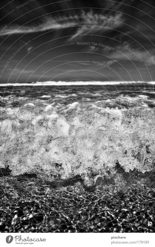 foam bath supersize Black & white photo Exterior shot Deserted Day Contrast Deep depth of field Wide angle Vacation & Travel Beach Ocean Elements Water Sky