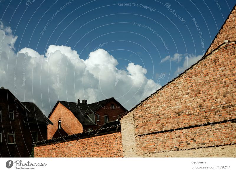 Built of stone Colour photo Exterior shot Detail Deserted Copy Space top Day Light Shadow Contrast Sunlight Central perspective Moving (to change residence)