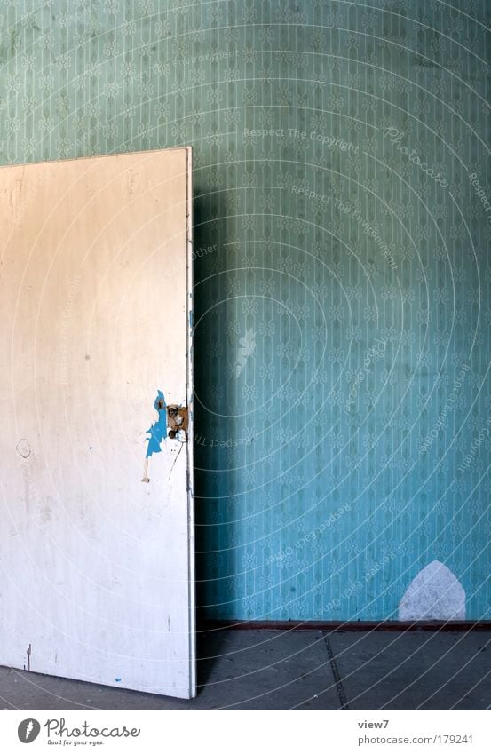 front door Colour photo Subdued colour Interior shot Detail Deserted Copy Space right Light Shadow Deep depth of field Central perspective Flat (apartment)