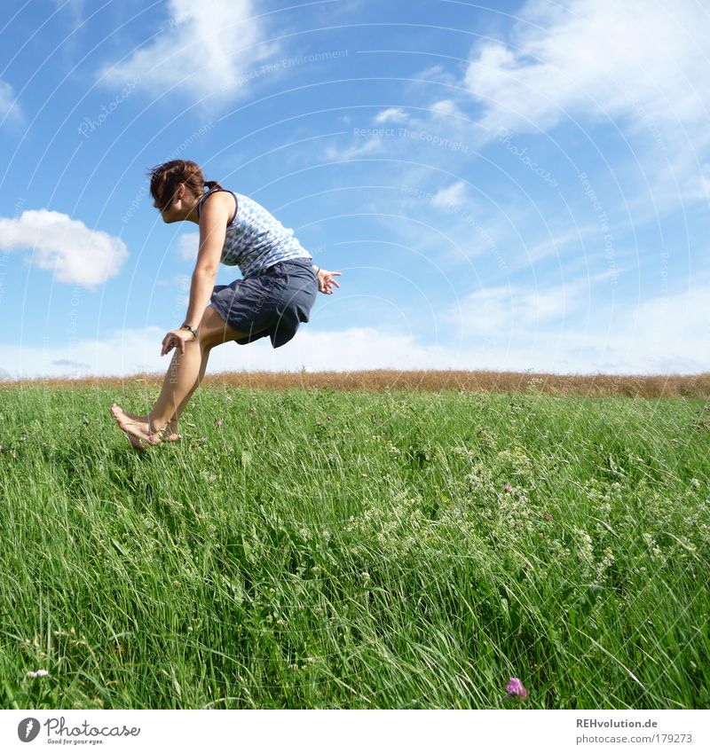 hop Colour photo Exterior shot Copy Space right Copy Space bottom Day Light Full-length Profile Forward Human being Feminine Young woman Youth (Young adults) 1