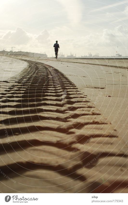 Lonely Jogger Colour photo Exterior shot Day Worm's-eye view Life Leisure and hobbies Summer Sun Beach Sports Fitness Sports Training Sportsperson Jogging 1