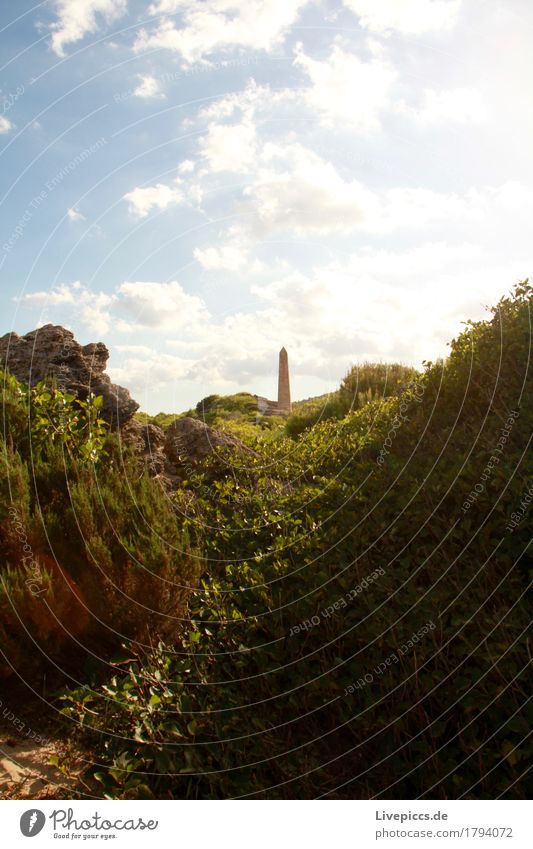 Obelisk_Mallorca Nature Sky Summer Beautiful weather Plant Grass Bushes Blue Brown Green White Majorca Coast Colour photo Exterior shot Deserted Day Shadow