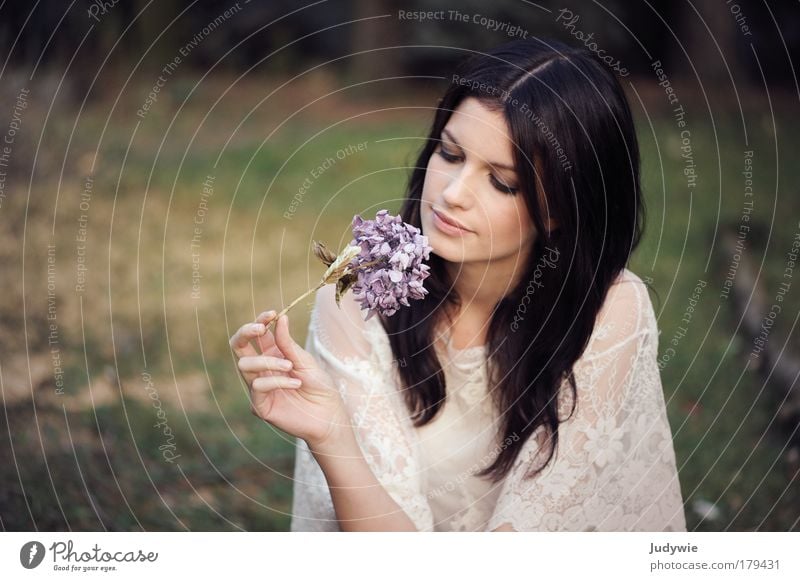 In her world Colour photo Subdued colour Exterior shot Copy Space left Copy Space top Evening Shallow depth of field Portrait photograph Upper body Downward