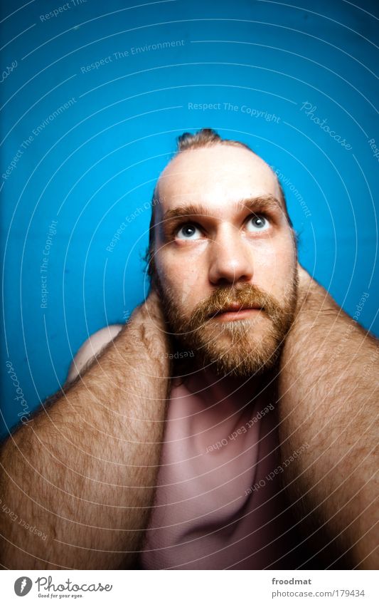 Why hair on head? Colour photo Multicoloured Interior shot Copy Space top Artificial light Flash photo Wide angle Upward Human being Masculine Androgynous