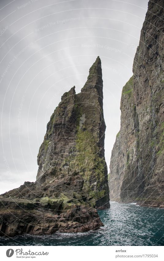 Landscape on the Faroe Islands Vacation & Travel Adventure Ocean Mountain Nature Clouds Grass Meadow Rock Stone Natural Gray Green Emotions intense Dramatic