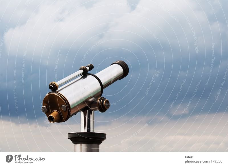 are you looking Leisure and hobbies Far-off places Freedom Sightseeing Sky Clouds Weather Binoculars Telescope Metal Observe Glittering Blue Longing Wanderlust