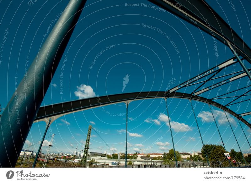 bridge Berlin Capital city Sky Ostkreuz Commuter trains Commuter train station Summer Clouds Bridge Construction Structural engineering Steel processing