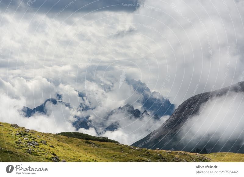 clouds Trip Adventure Far-off places Freedom Mountain Hiking Environment Nature Landscape Sky Clouds Horizon Sun Beautiful weather Meadow Hill Rock Dolomites