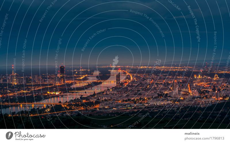 Vienna at night Tourist Attraction Horizon Light and shadow blue hour Long exposure Colour photo Detail Twilight Night Deep depth of field Wide angle