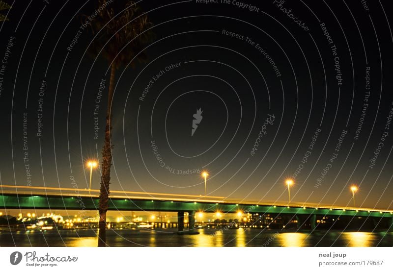 Fremantle at Riverside Colour photo Deserted Night Long exposure Night sky Western Australia Port City Bridge Traffic infrastructure Vacation & Travel Dream