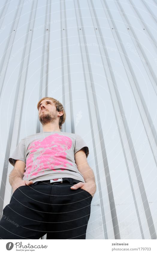 what do I know? Colour photo Exterior shot Copy Space top Worm's-eye view Wide angle Upper body Upward Looking away Style Human being Masculine Man Adults 1