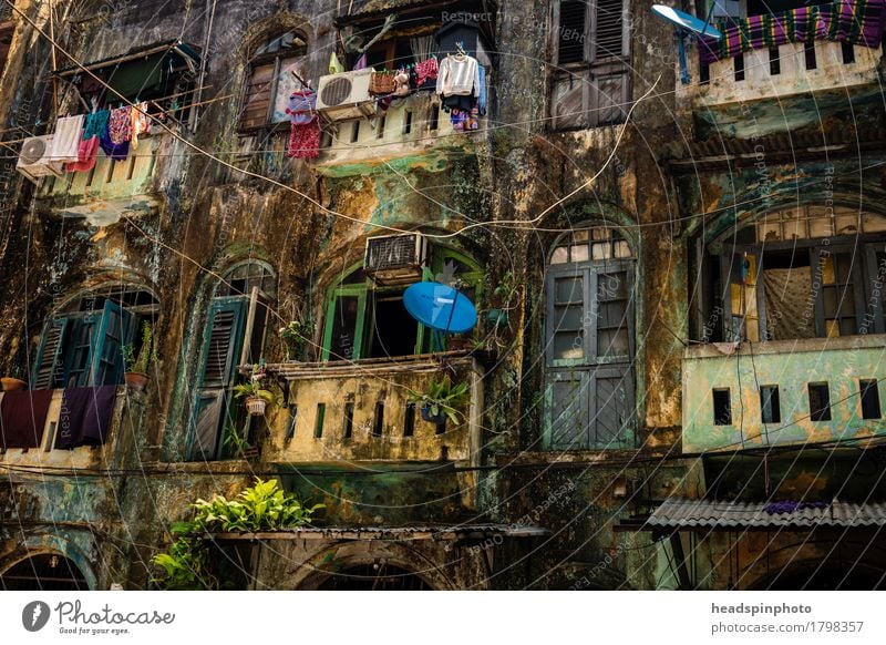 Front of houses in Yangon Tourism Flat (apartment) House (Residential Structure) Redecorate Rangoon Myanmar Capital city Downtown Old town Building Facade