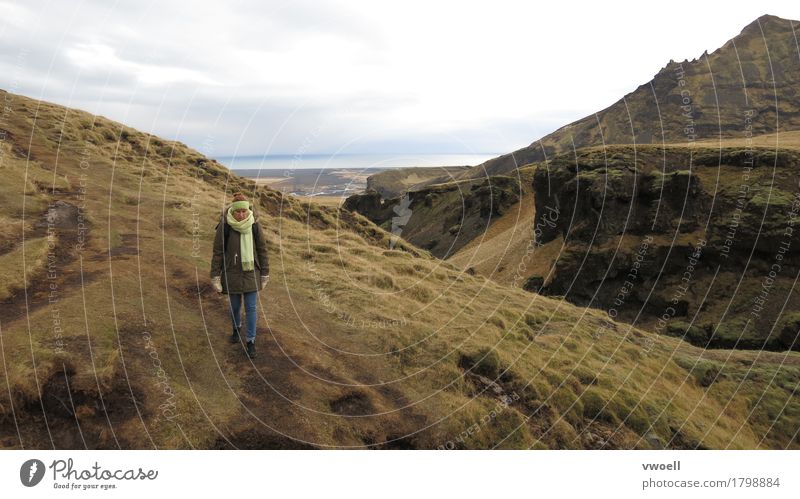 Iceland Human being Feminine Young woman Youth (Young adults) 1 30 - 45 years Adults Walking Hiking mountains Landscape Nature Vantage point Discover Cold