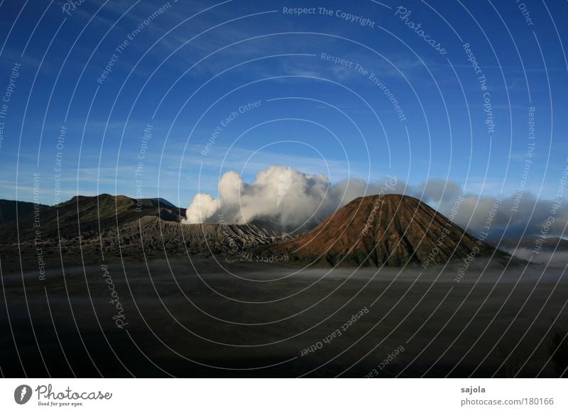 smoke over the volcano Colour photo Exterior shot Copy Space top Copy Space bottom Morning Dawn Panorama (View) Environment Nature Landscape Earth Sky