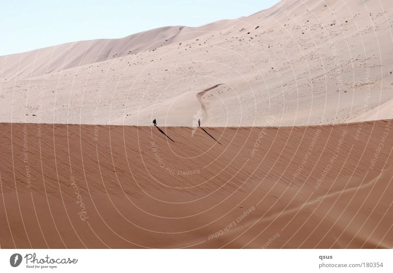 Ridge walk II Dune 2 Human being Large Small Sand Desert Warmth Nature Shadow mountainous Hiking man and nature Bright reading direction Infinity Far-off places