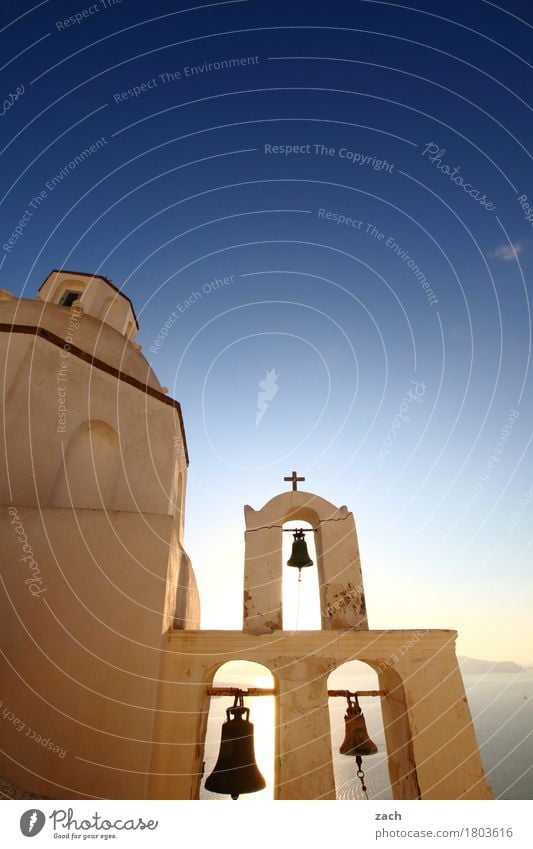 please ring the bell... Vacation & Travel Cloudless sky Sunrise Sunset Beautiful weather Coast Ocean Mediterranean sea Aegean Sea Island Cyclades Santorini