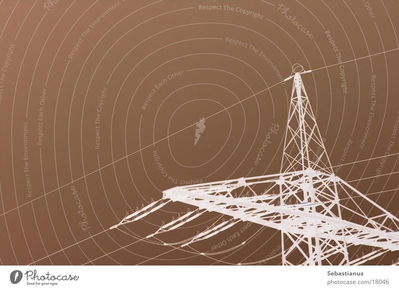 Electricity is everywhere Brown White Insulator Iron Pottery Steel Electrical equipment Technology Transmission lines Electricity pylon Cable