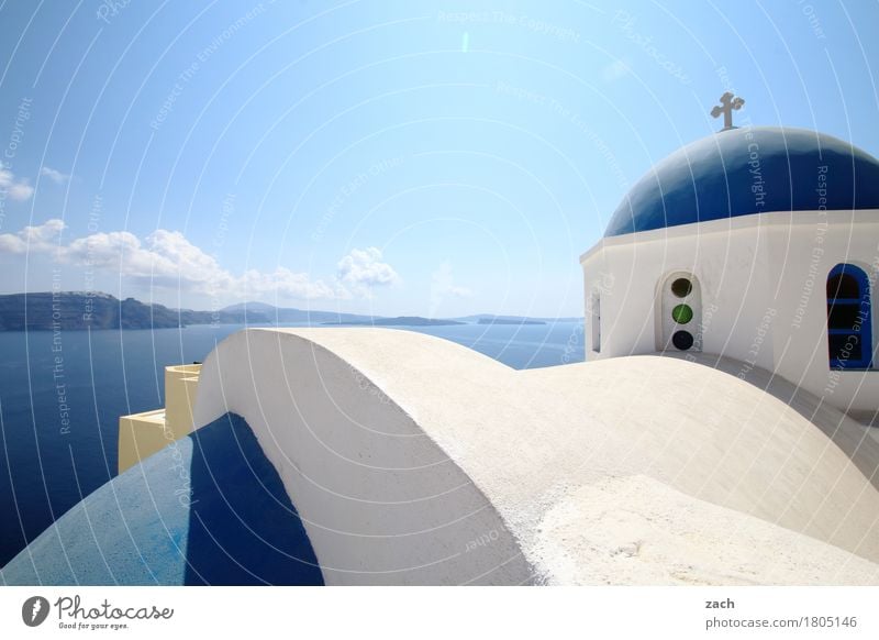 Colours and shapes Vacation & Travel Nature Water Cloudless sky Beautiful weather Ocean Mediterranean sea Aegean Sea Island Cyclades Santorini Caldera Oia