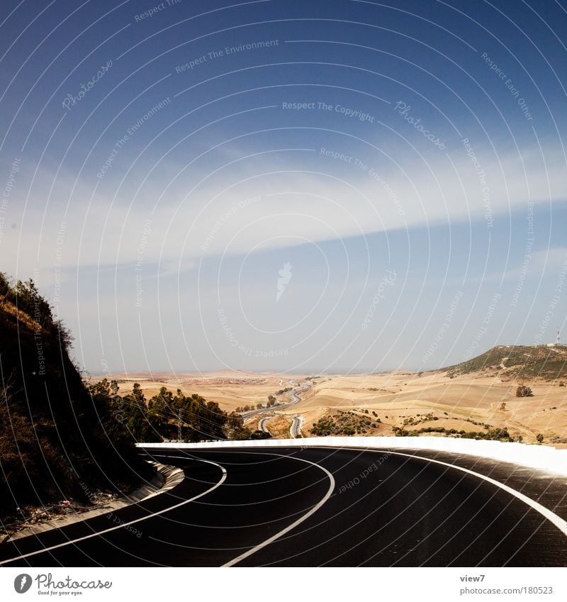 on the road again ... Colour photo Exterior shot Deserted Copy Space top Light Deep depth of field Long shot Nature Landscape Sand Sky Sunlight