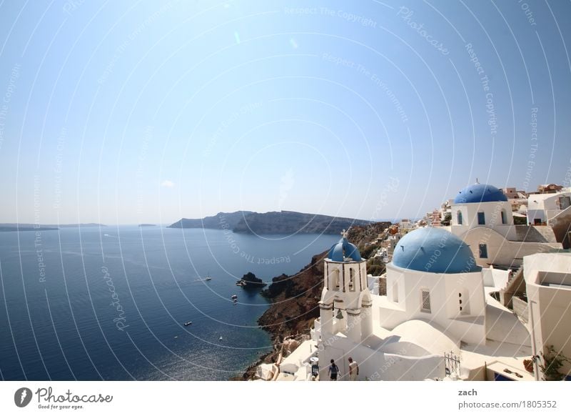 more blue than white Vacation & Travel Nature Water Cloudless sky Beautiful weather Ocean Mediterranean sea Aegean Sea Island Cyclades Santorini Caldera Oia