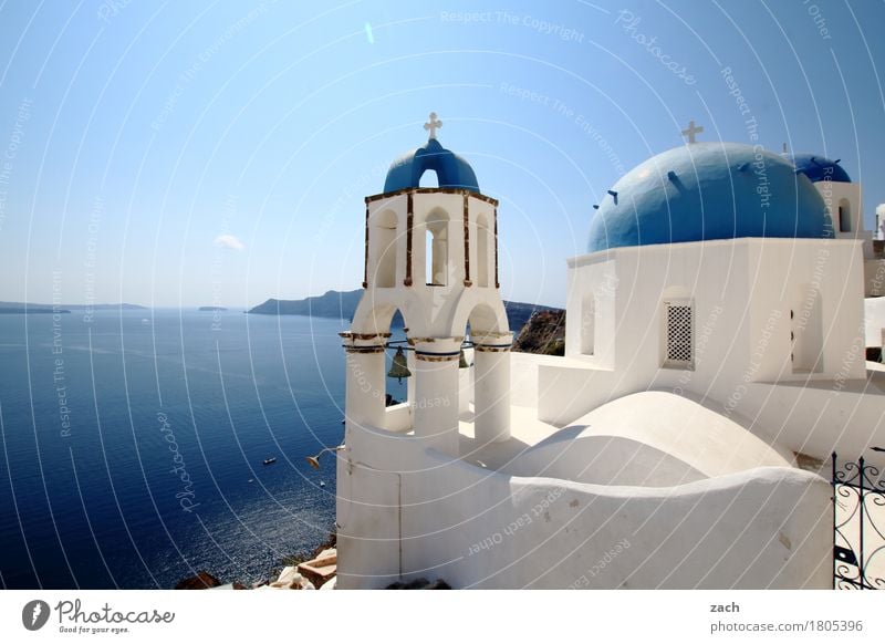 more blue than white Vacation & Travel Nature Water Cloudless sky Beautiful weather Ocean Mediterranean sea Aegean Sea Island Cyclades Santorini Caldera Oia