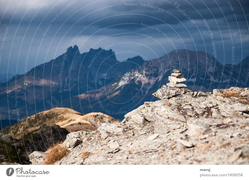 Orientation- l -ssteinmandl at the mountain Nature Landscape Clouds Storm clouds Autumn Bad weather Thunder and lightning Rock Alps Mountain bishop's mitre